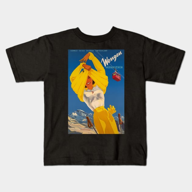 Wengen, Männlichen,Switzerland,Ski Poster Kids T-Shirt by BokeeLee